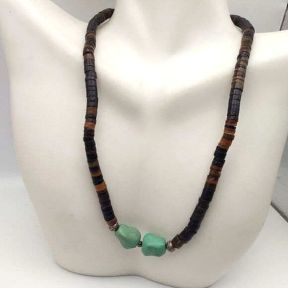 Turquoise stone tiki spacer necklace beach themed‎ heishi